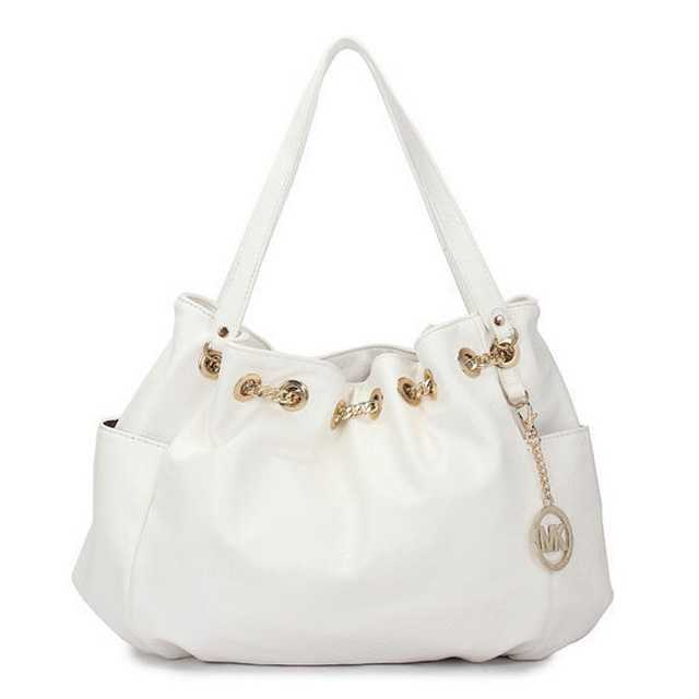 Michael Kors Chain Ring Large White Shoulder Bags