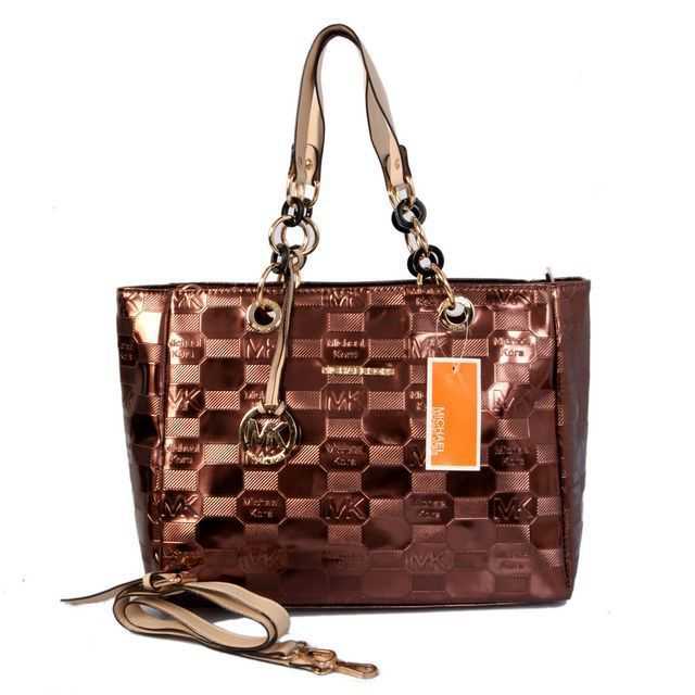 Michael Kors Logo Embossed Leather Large Chocolate Totes