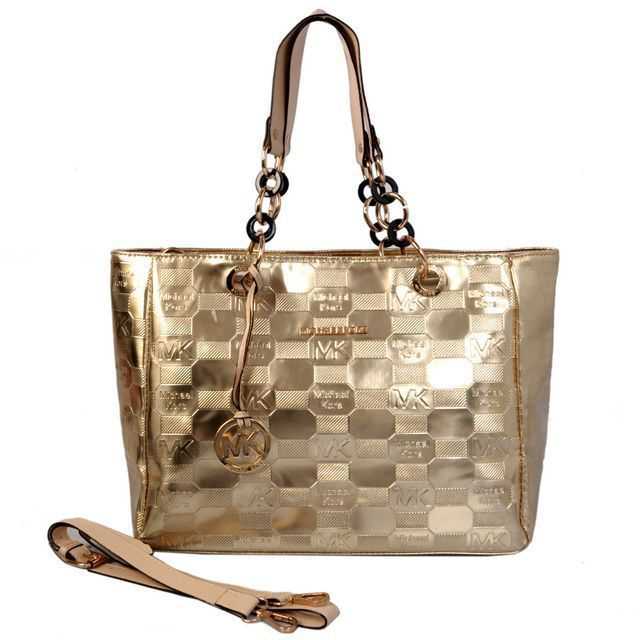 Michael Kors Logo Embossed Leather Large Gold Totes