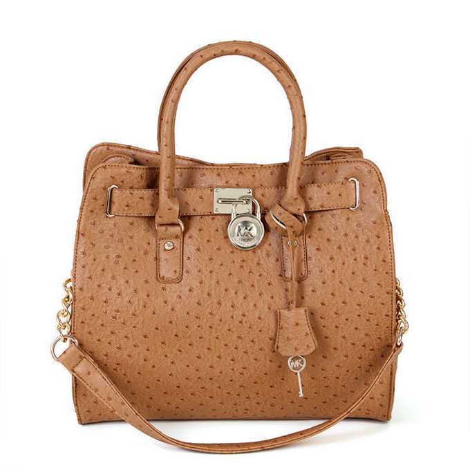 Michael Kors Ostrich-Embossed Large Beige Totes