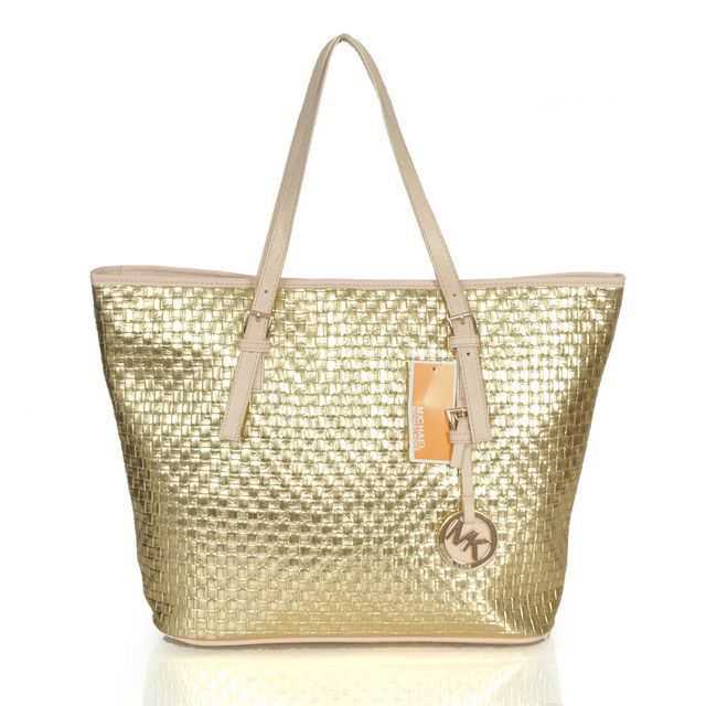 Michael Kors Logo Knitted Large Gold Totes