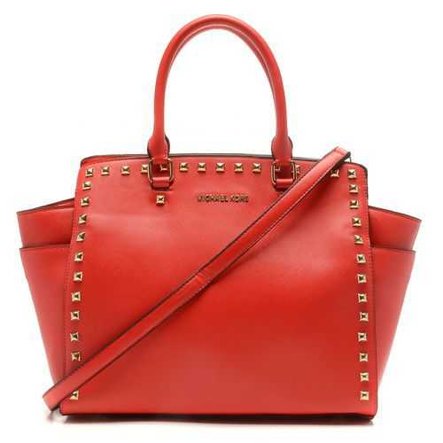 Michael Kors Selma Studded Saffiano Large Red Totes